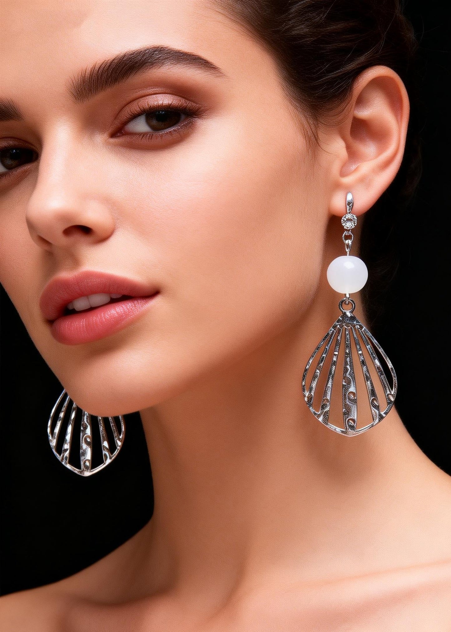 Boutique Silvery Hollow Out Gem Stone Drop Earrings