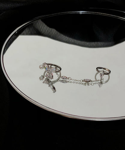 Boutique White Alloy Zircon Butterfly Tassel Rings Gh1077