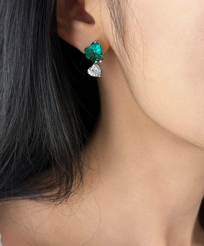 Brief Colorblock Copper Overgild Zircon Love Gem Stone Stud Earrings