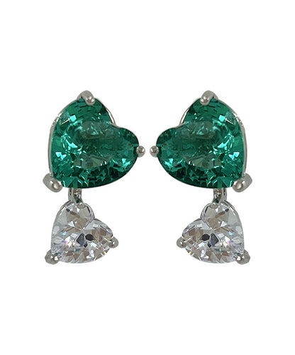 Brief Colorblock Copper Overgild Zircon Love Gem Stone Stud Earrings