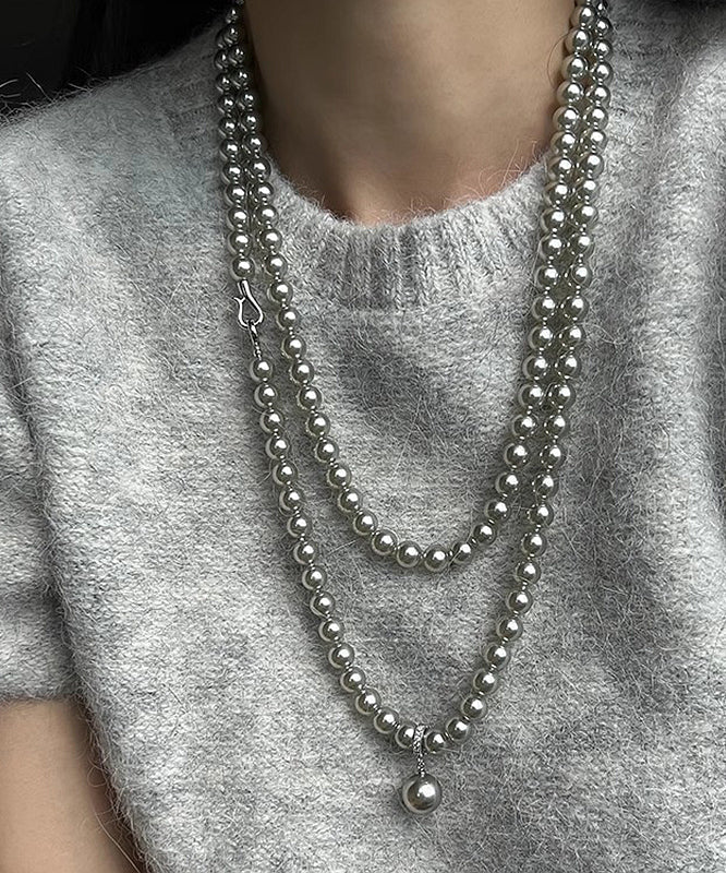 Brief Grey Pearl Tassel Pendant Necklace Zz081