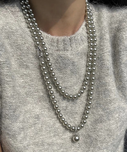 Brief Grey Pearl Tassel Pendant Necklace Zz081