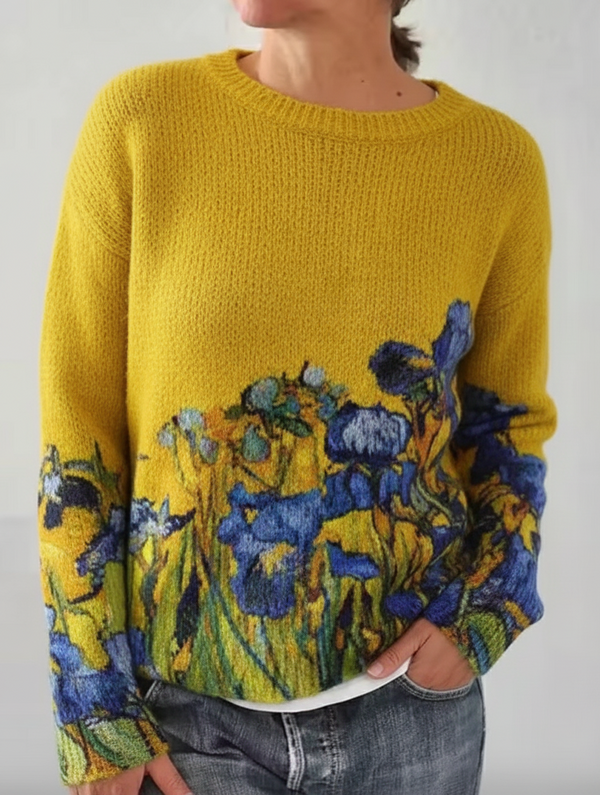Pull Imprimé Floral Bleu Style Van Gogh