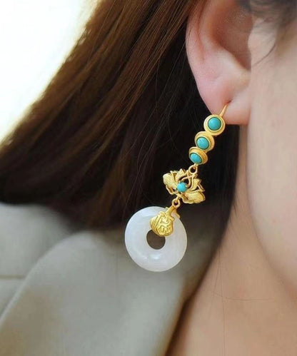 Blue Sterling Silver Overgild Inlaid Pearl Turquoise Drop Earrings Tw1039