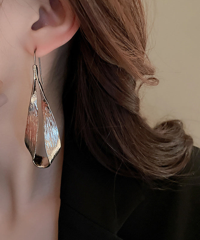 Brown Metal Water Drop Leaf Hoop Earrings