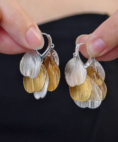 Colorblock Metal Hollow Out Tassel Hoop Earrings