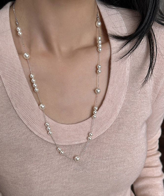 White Sterling Silver Pearl Starry Sky Gratuated Bead Necklace