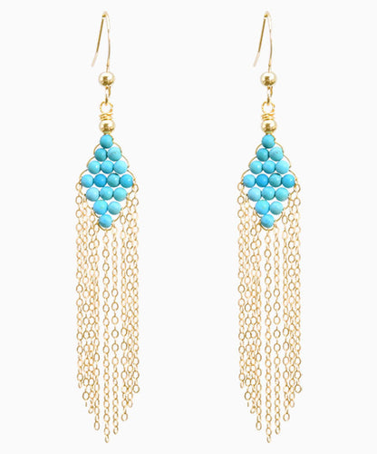 14k Gold Turquoise Tassel Drop Earrings