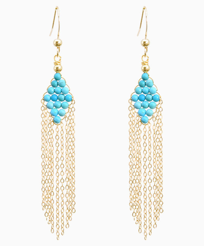 14k Gold Turquoise Tassel Drop Earrings