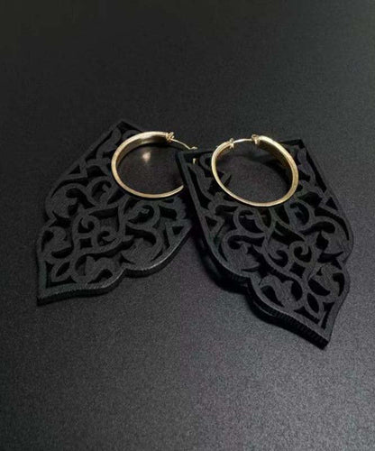 Black Wooden Hollow Out Hoop Earrings