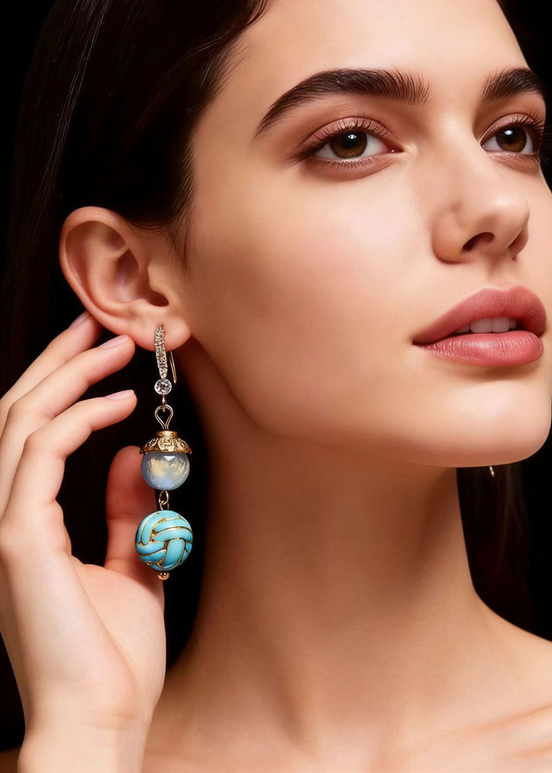 Blue Sphericity Metal National Style Drop Earrings