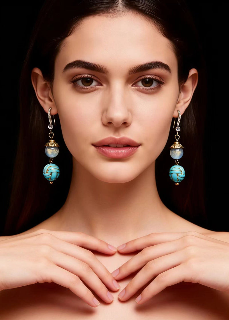 Blue Sphericity Metal National Style Drop Earrings