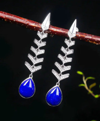 Sterling Silver Inlaid Gem Stone Zircon Drop Earrings