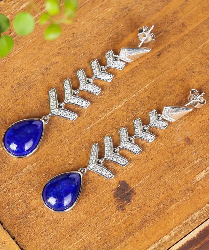 Sterling Silver Inlaid Gem Stone Zircon Drop Earrings