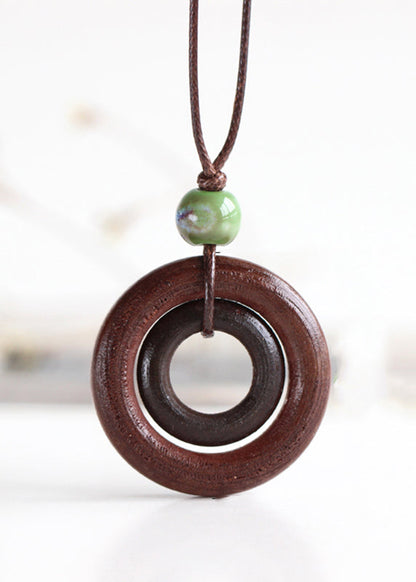Brown Cicle Gem Stone Little Circle Pendant Necklace