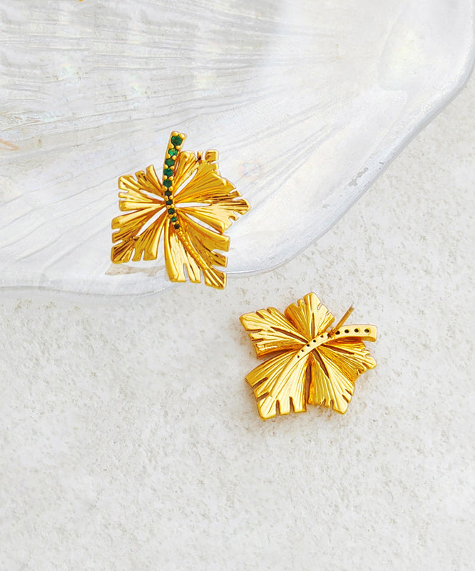 Copper Gold Plated Maple Leaf Hollow Out Stud Earrings