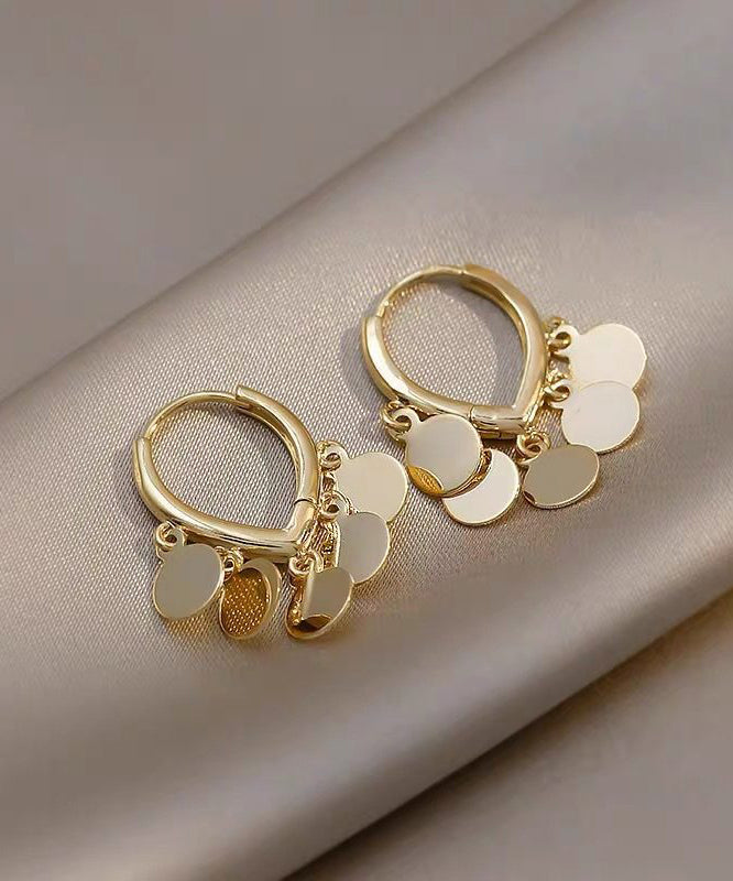 Gold Alloy Love Sequins Tassel Hoop Earrings
