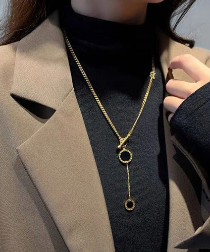 Gold Copper Graphic Chain Linked Tassel Lariat Necklace Wq019