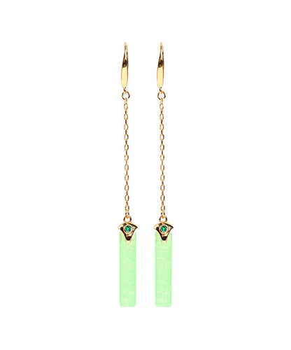 Green Ancient Gold Jade Rectangle Drop Earrings