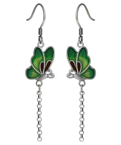 Green Butterfly Patchwork Silver Drop Earrings