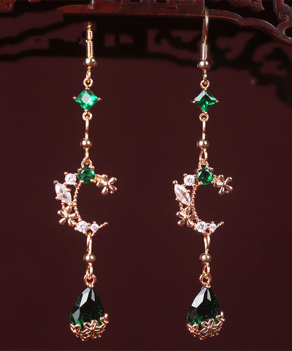 Green Gem Stone Water Drop Drop Earrings
