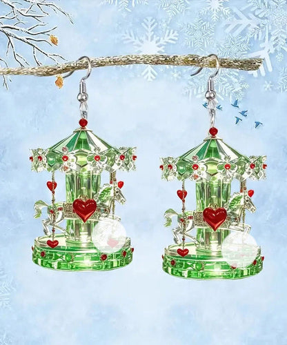 Green Stainless Steel Acrylic Crystal Carousel Drop Earrings