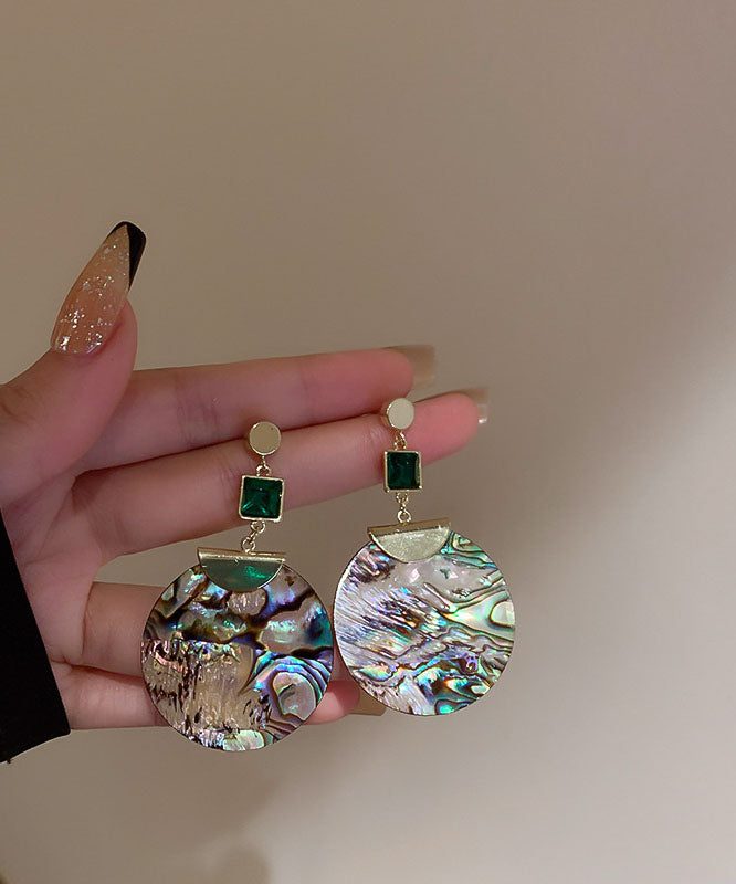 Green Sterling Silver Acrylic Zircon Emerald Round Drop Earrings