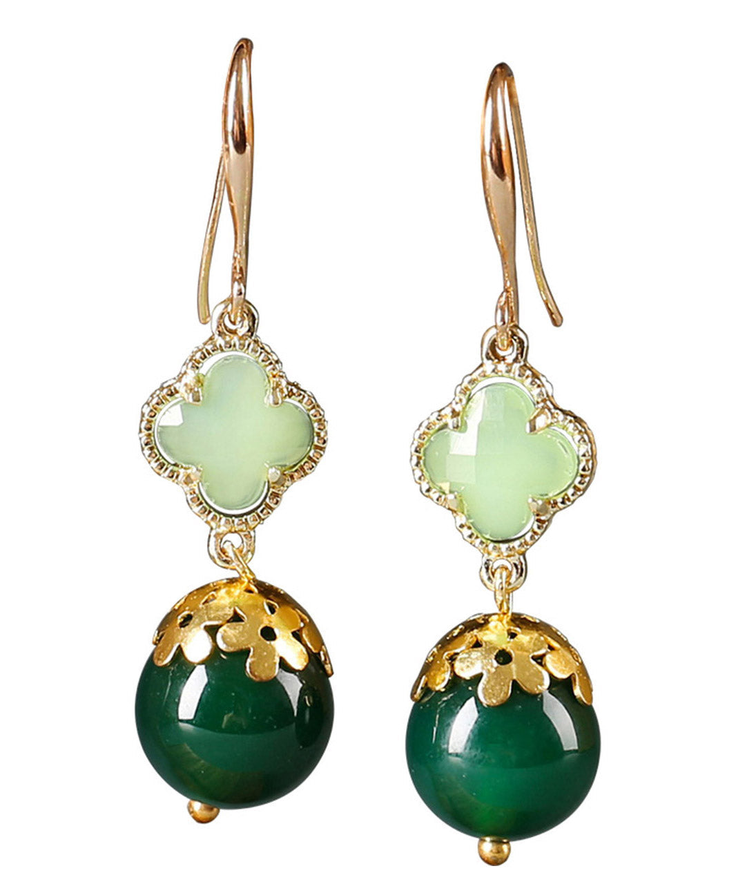 Green Sterling Silver Agate Coloured Glaze Clover Drop Earrings