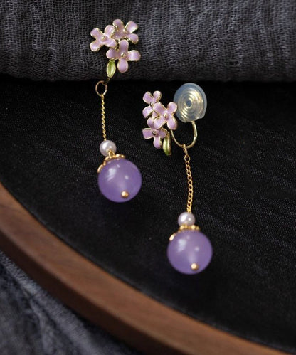 Light Purple Copper Overgild Pearl Drip Glaze Drop Earrings