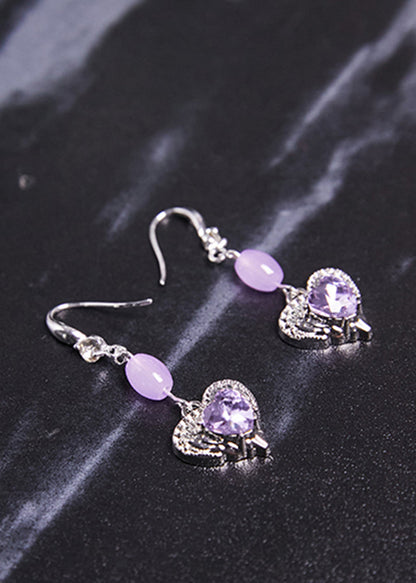 Light Purple Heart-shaped Gem Stone Drop Earrings