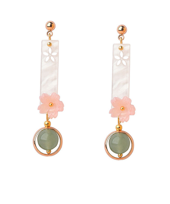 Pink Shellfish Flower Fine Jade Drop Earrings