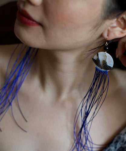 Purple Alloy Agate Shell Butterfly Tassel Drop Earrings