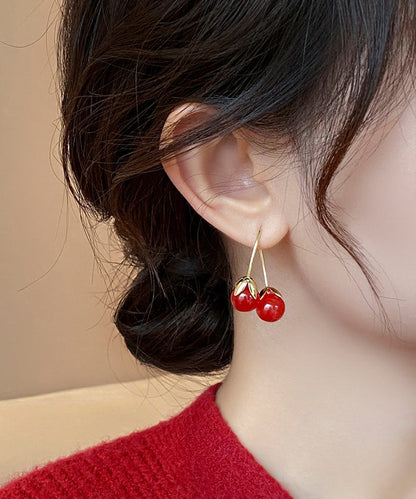 Red Copper Overgild Cherry Drop Earrings