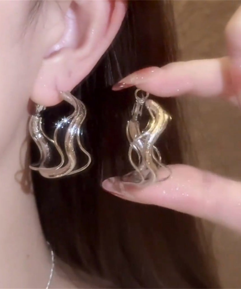 Silk Metal Asymmetrical Hollow Out Hoop Earrings