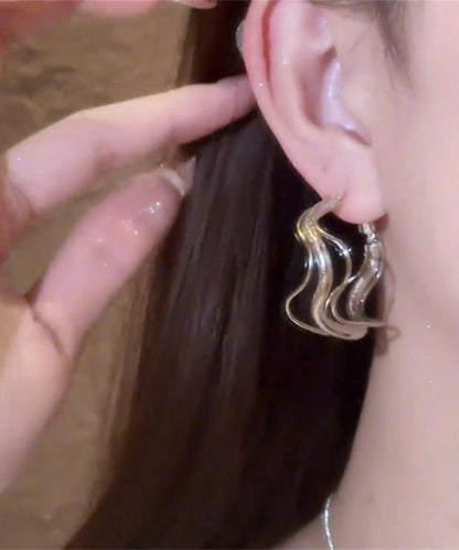 Silk Metal Asymmetrical Hollow Out Hoop Earrings