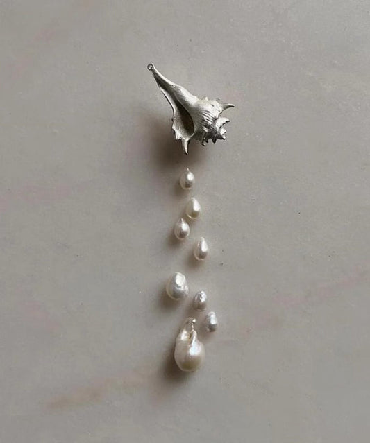 Silk Sterling Silver Rver Snail Pearl Tassel Drop Earrings