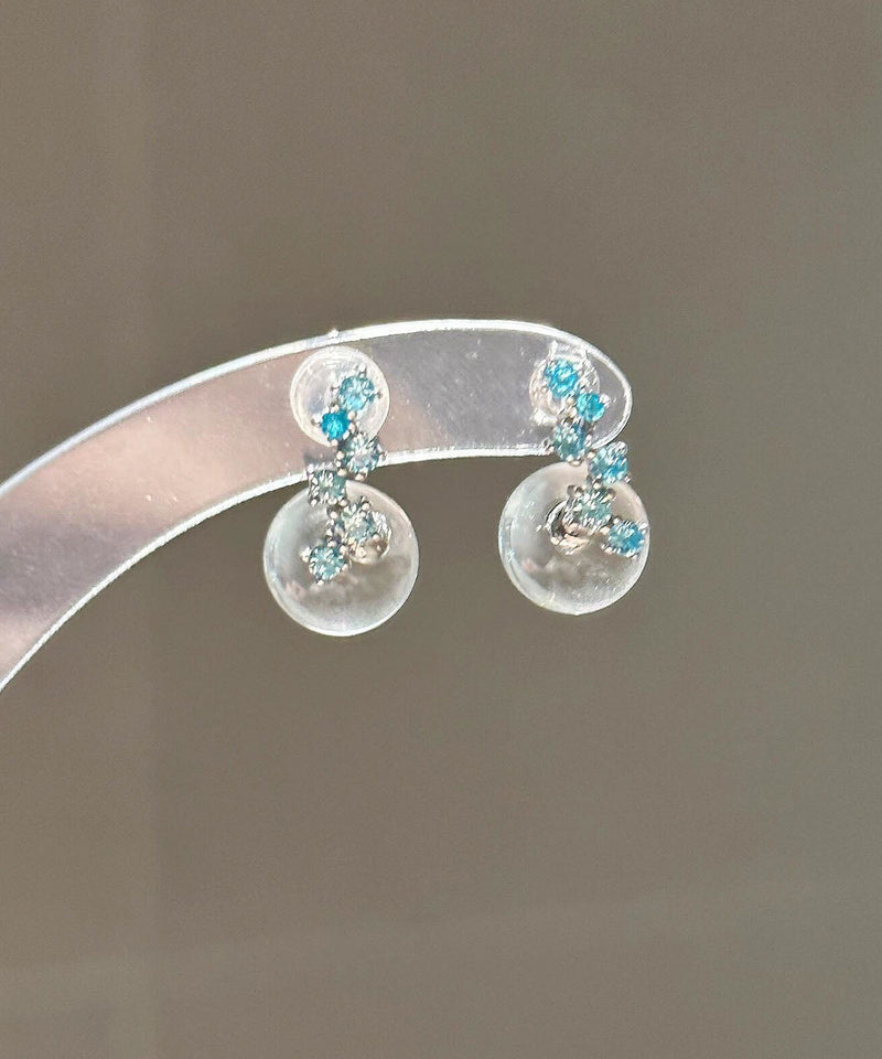 Transparent Color Sterling Silver Zircon Glass Marble Drop Earrings