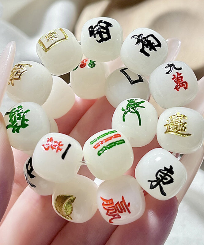 White Alloy Buddhist Bead Mahjong Chain Bracelet