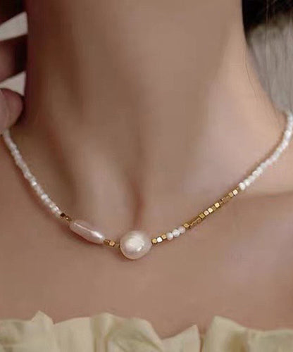 White Alloy Pearl Gratuated Bead Necklace Wf012