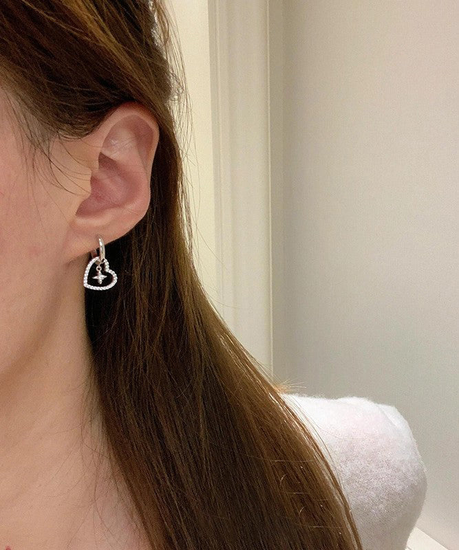 White Alloy Zircon Hollow Out Love Cross Hoop Earrings
