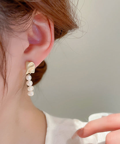 White Copper Asymmetric Pearl Tassel Drop Earrings