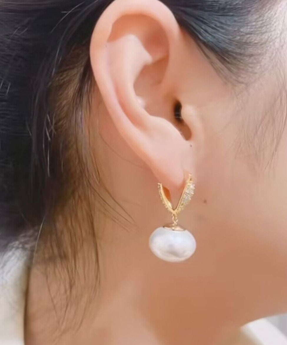 White Copper Overgild Pearl Love Zircon Drop Earrings