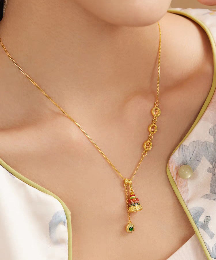 Chinese Style Gold Ancient Gold Crystal Enamel Lariat Necklace Yi031