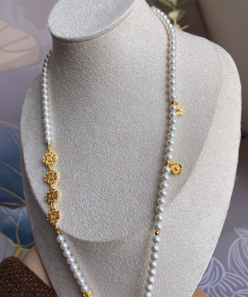 White Sterling Silver Alloy Pearl Beading Pendant Necklace Wq012