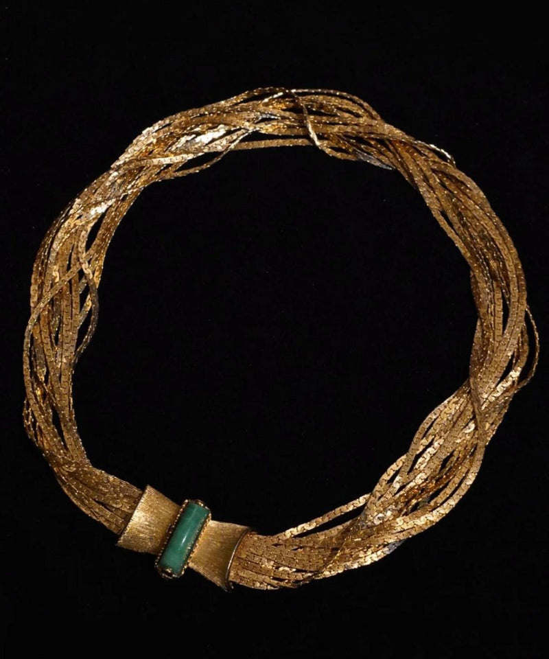 Classy Gold Layered Weave Jade Collar Necklace Ii008