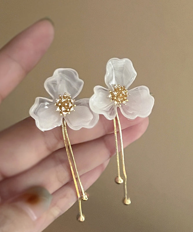 Classy White Acrylic Alloy Tassel Drop Earrings