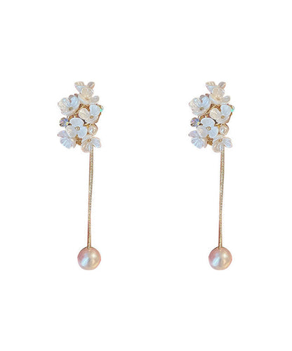 Classy White Overgild Zircon Pearl Tassle Drop Earrings Tw1012