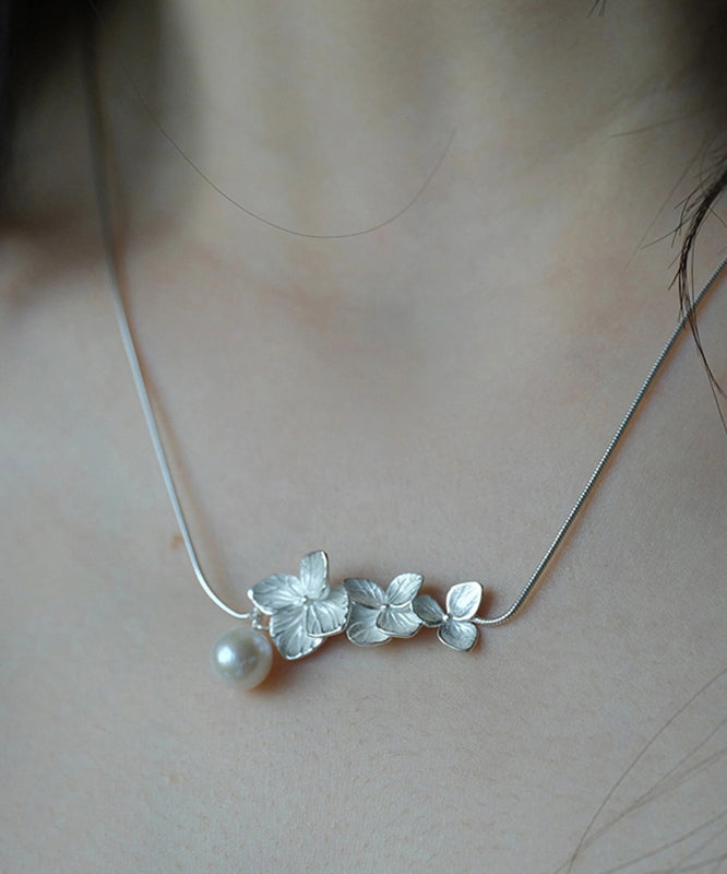 Classy White Sterling Silver Pearl Necklace Po079