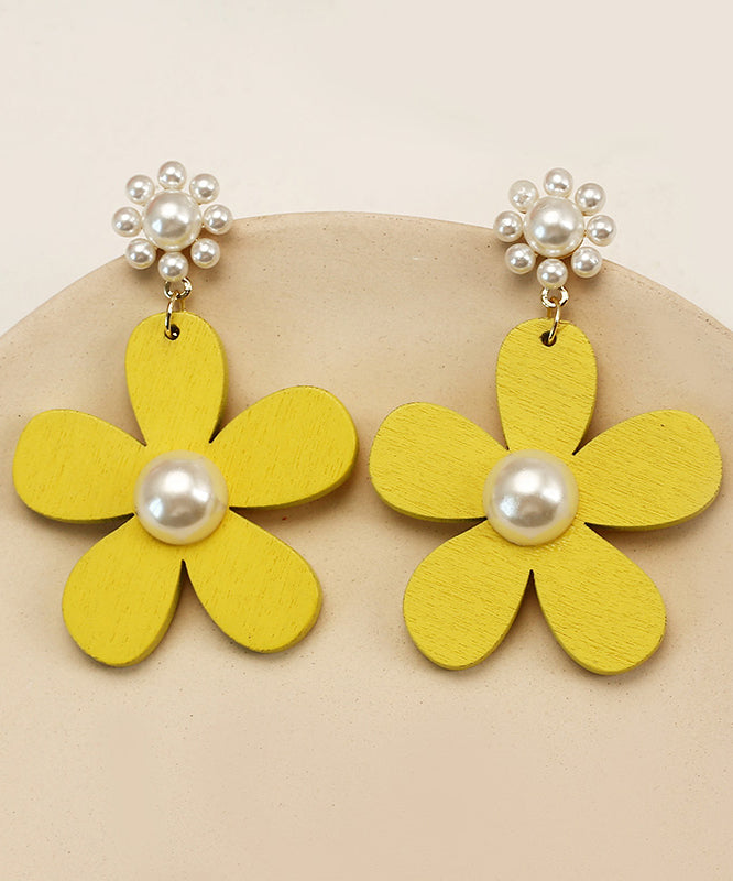 Classy Yellow Daisy Pearl Drop Earrings Ly1806