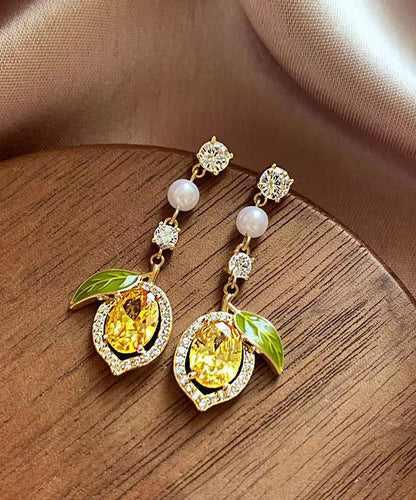 Gold Sterling Silver Alloy Zircon Crystal Pearl Drop Earrings